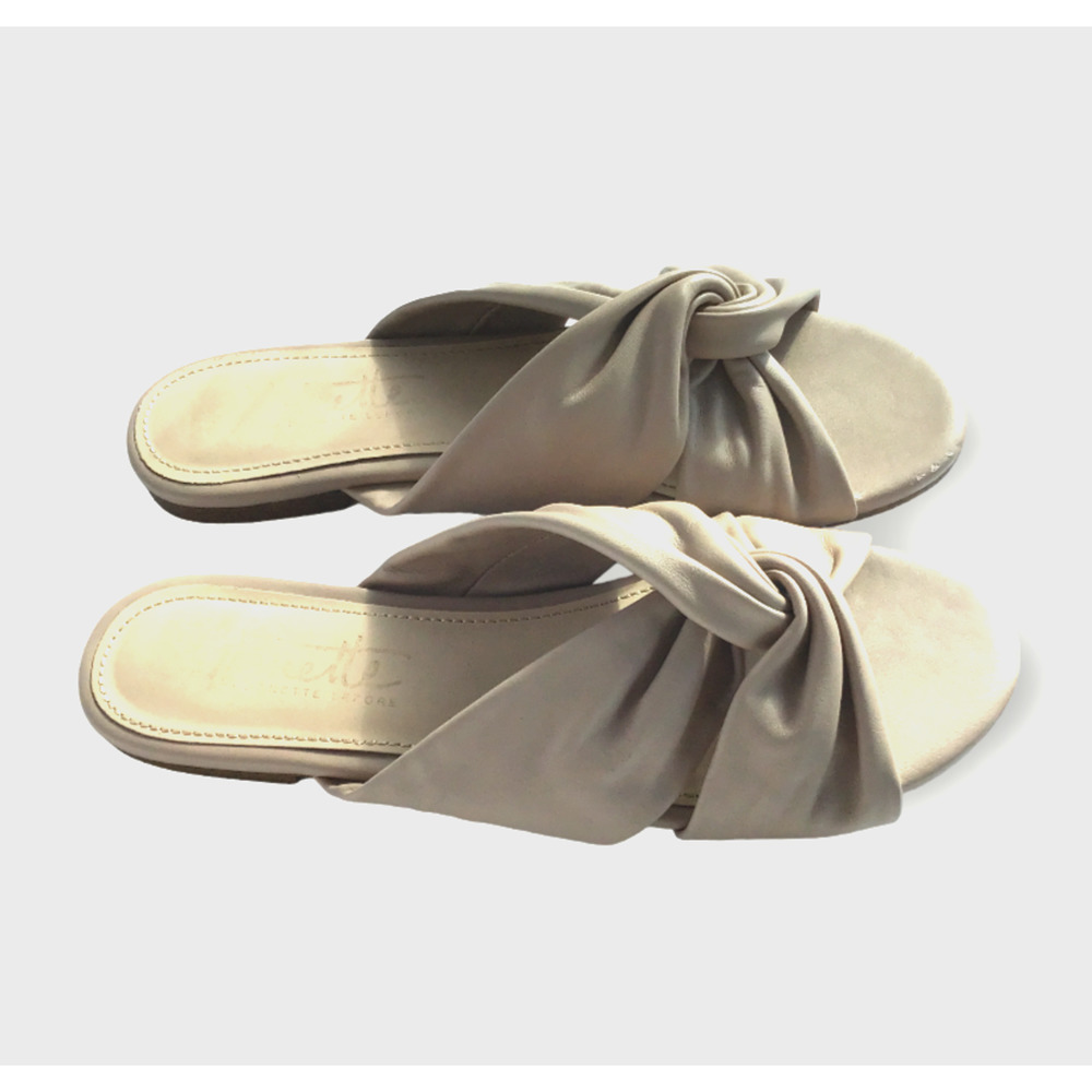 Nanette Lepore Vanda Blush Pink Beige Leather Slide Sandals Size 7.5M Puffy Knot